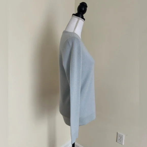 C by Bloomingdale’s 100% Cashmere Light Blue Sweater Size S Ribbed Crewneck - Picture 4 of 11
